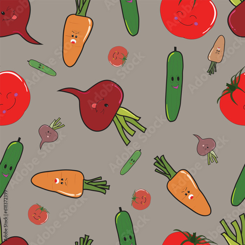 cucumber carrot beets and fresh tomatoes seamless pattern