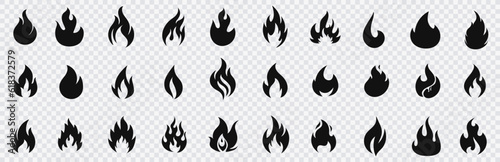 Big set of fire flame vector icons. Collection of fire and flame icons. Bonfire icons, flaming elements.