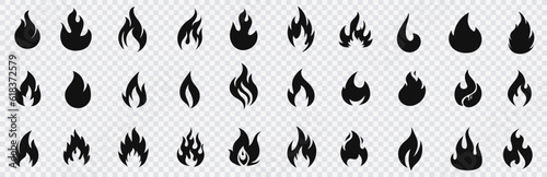 Big set of fire flame vector icons. Collection of fire and flame icons. Bonfire icons, flaming elements. © Oleg