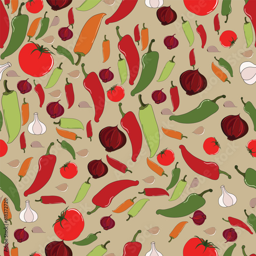 Spicy Cayenne Pepper Sambal with Tomatoes seamless pattern