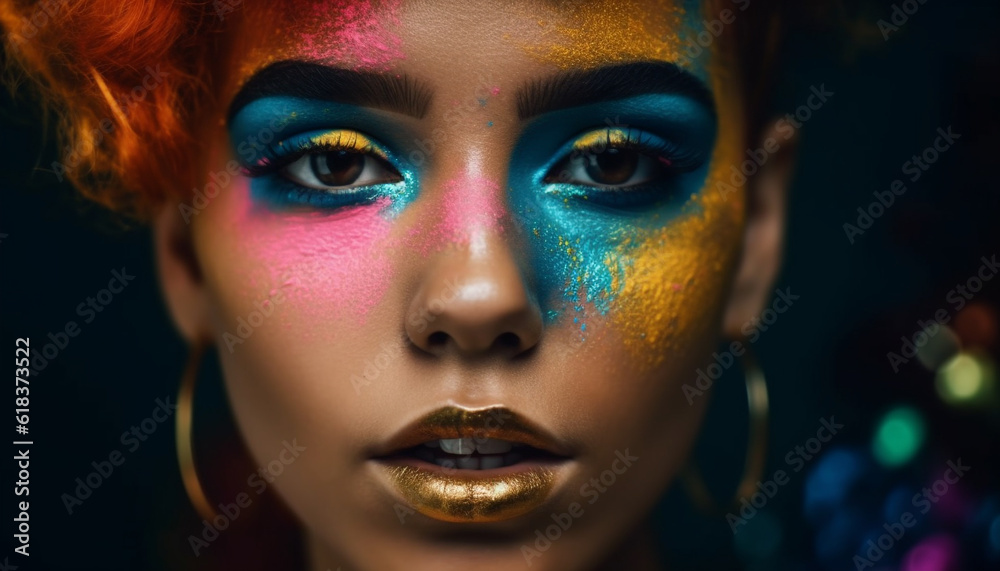 One woman beauty shines with vibrant colors generated by AI