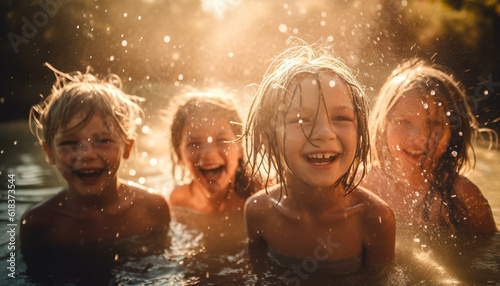 Childhood fun, splashing in the pool together generated by AI © Jeronimo Ramos