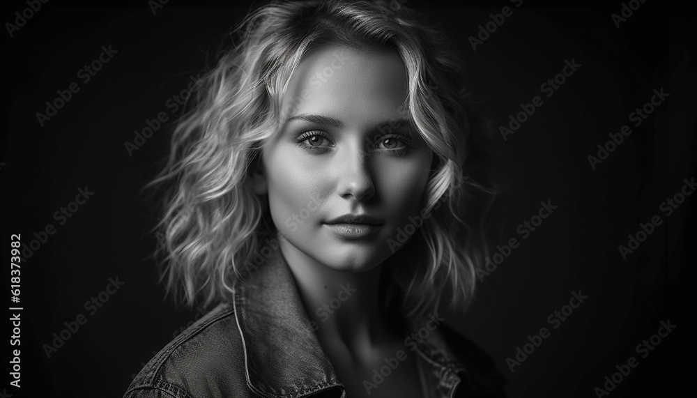Beautiful young woman with curly blond hair generated by AI
