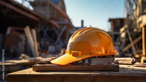 construction worker at a construction side with a safety helmet