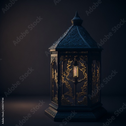 Black lantern in the night with Generative AI