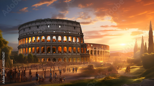 image of the Colosseum in Rome at sunset.