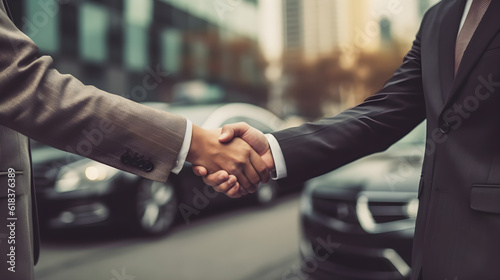 business people shaking hands with car contract background created with Generative AI  © kimly