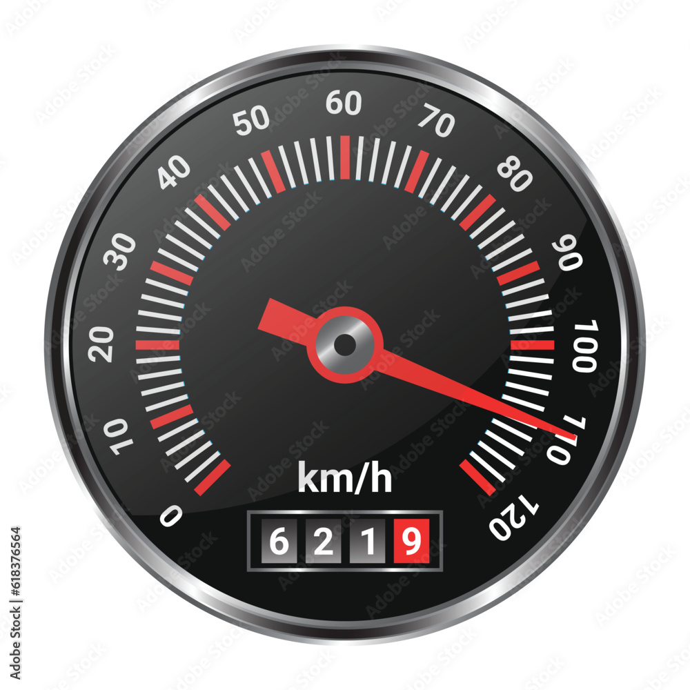 Speedometer Vector Flat Icon Isolated, Speedometer Fast Icon, Time Running Out Symbol, MPH, Automobile, Technology Icon, 3D Realistic Glossy And Shiny Speedometer Flat Icon