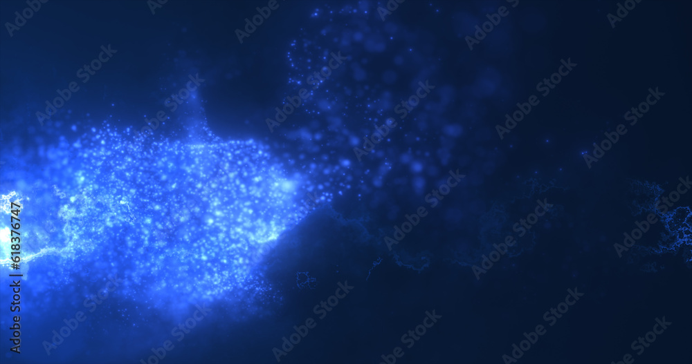Abstract background of blue energy magic waves flying from the wind with the effect of glow and blur bokeh Abstract background of blue energy magic waves flying from the wind with the effect of glow and blur bokeh