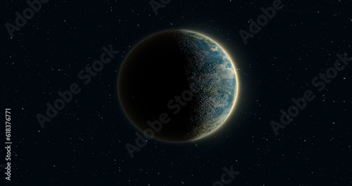 Abstract realistic futuristic planet round sphere against the background of stars in space