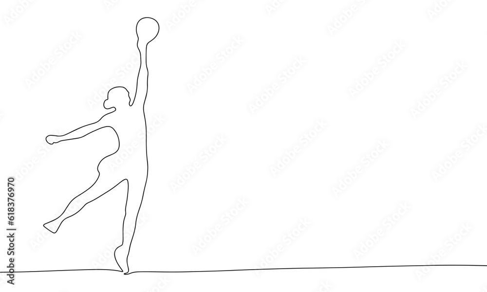 Continuous one line drawing women volleyball. Vector illustration game concept line art, outline silhouette.