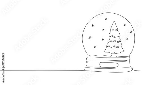 Continuous one line drawing snowball with spruce. Vector illustration Christmas banner concept line art, outline silhouette.