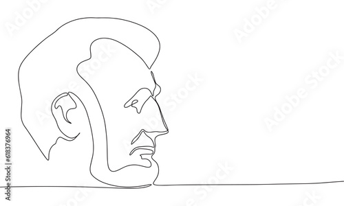 Continuous one line drawing Lincoln profile. Vector illustration politic man concept line art, outline silhouette.