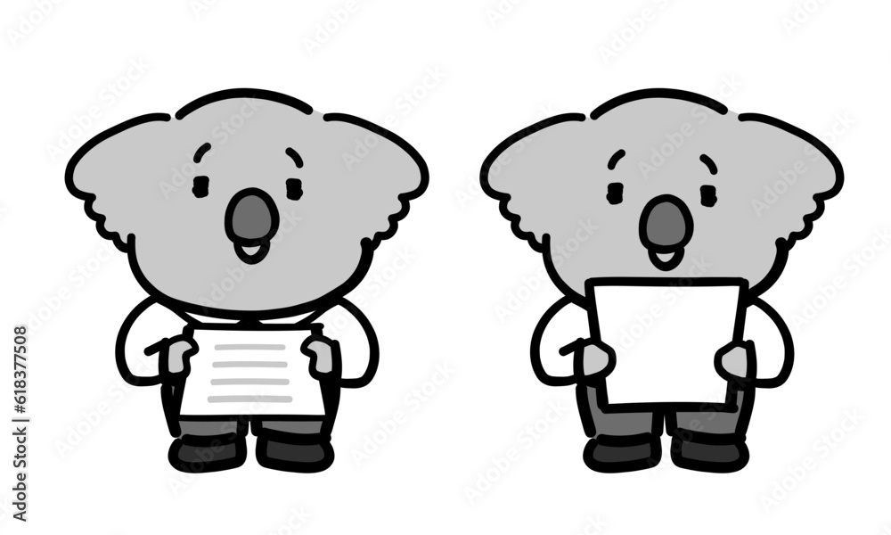 書類を渡したり受け取っているコアラのキャラクター 書類を渡したり受け取っているコアラのキャラクター