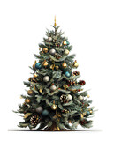 decorated christmas tree on transparent background or PNG file, easy to decorate your project. generative AI