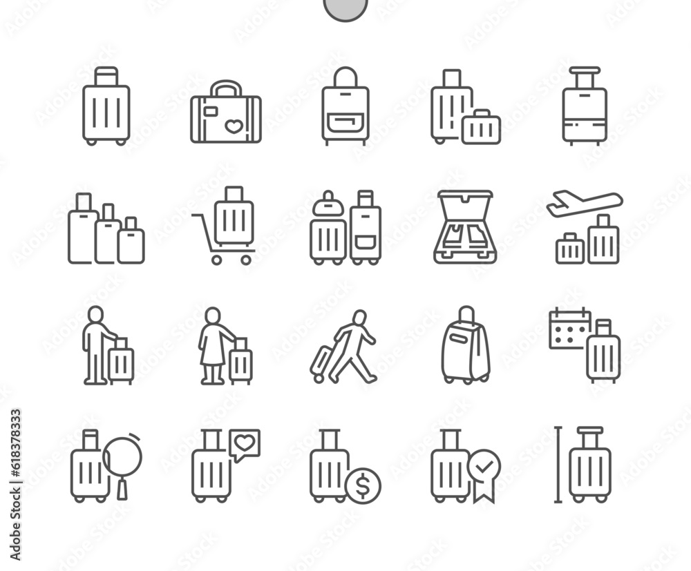 Suitcase. Travel baggage. Traveling. Pixel Perfect Vector Thin Line Icons. Simple Minimal Pictogram Suitcase. Travel baggage. Traveling. Pixel Perfect Vector Thin Line Icons. Simple Minimal Pictogram