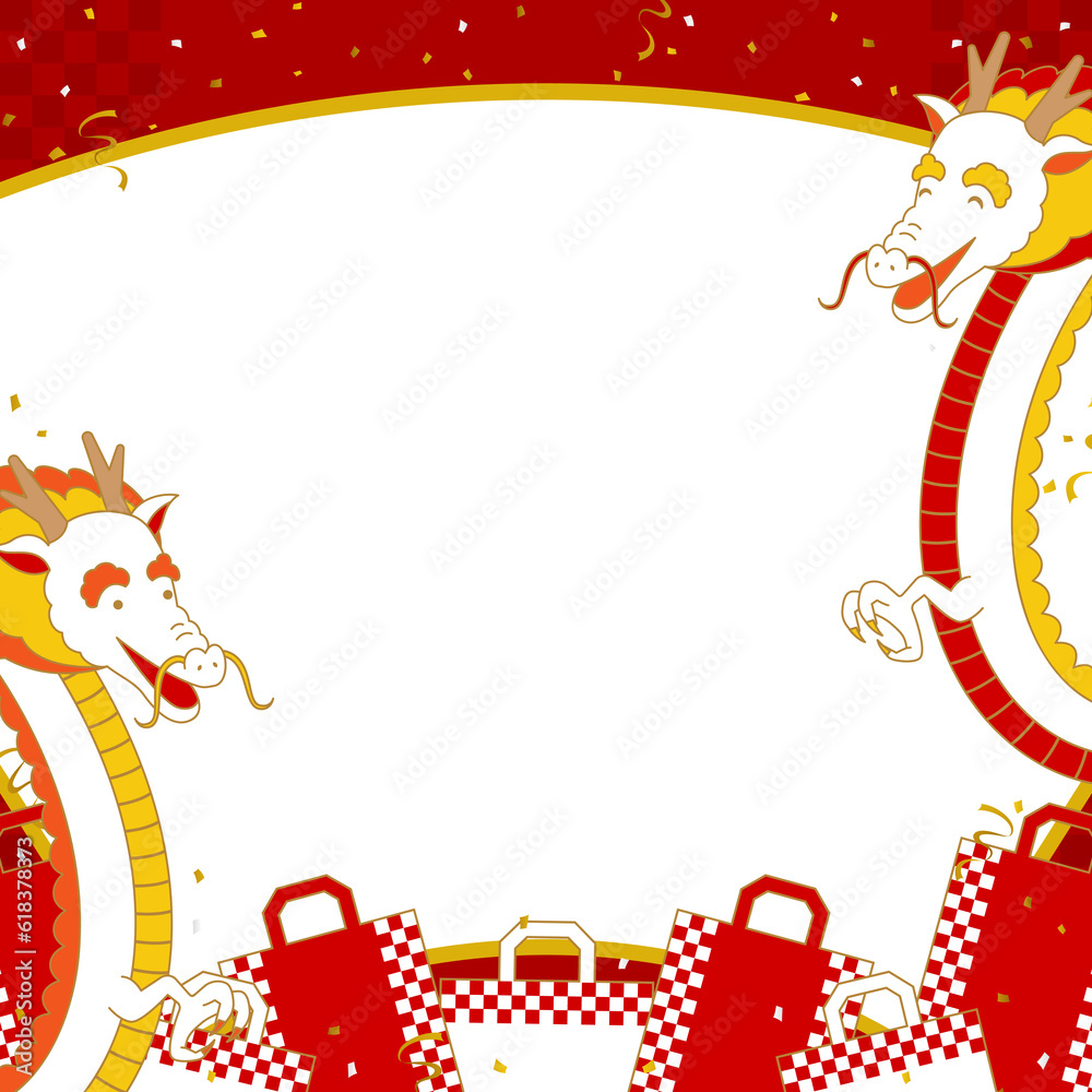 Obraz premium 龍と買い物袋のフレーム／扇型（正方形サイズ）