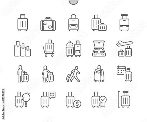 Suitcase. Travel baggage. Traveling. Pixel Perfect Vector Thin Line Icons. Simple Minimal Pictogram