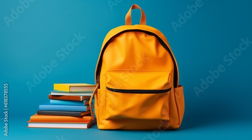 Backpack filled with school supplies. Back to school concept.