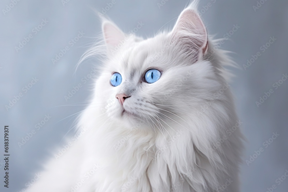 white cat on a plain light gray background,  AI generated