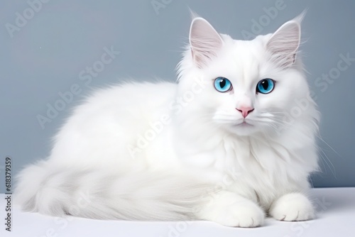 white cat on a plain light gray background,  AI generated