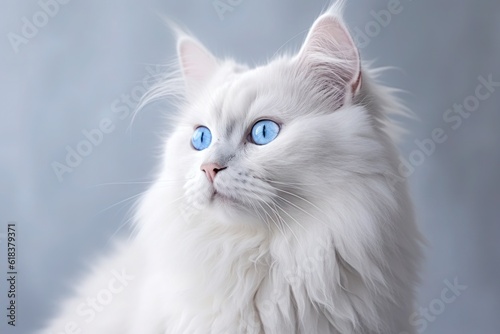 white cat on a plain light gray background,  AI generated