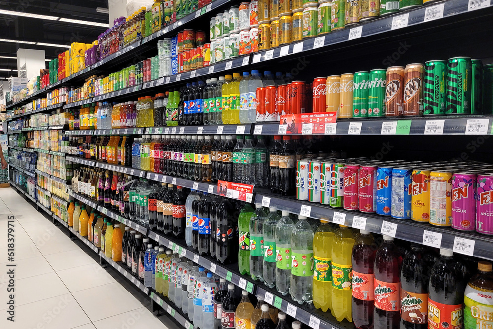 PENANG, MALAYSIA 13 MAY 2023 Various brands of carbonated soft