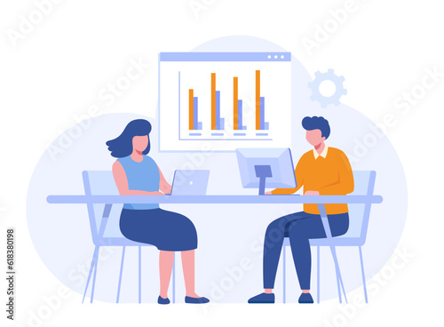 accounting or finance concept, business plan and budget, analyst, accountant, economic, flat illustration vector banner and background
