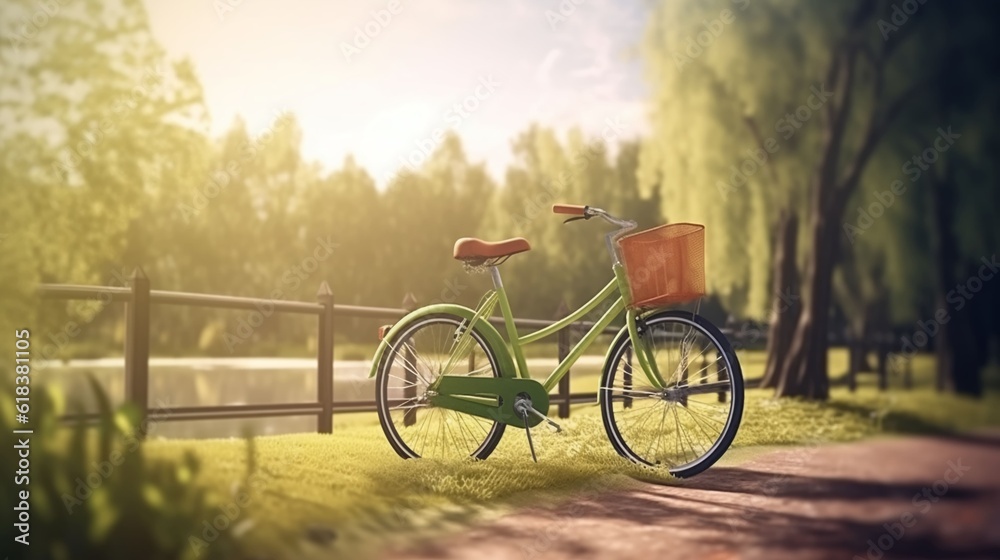 Bicycle in the park. The concept of outdoor recreation in nature and cycling. AI generated