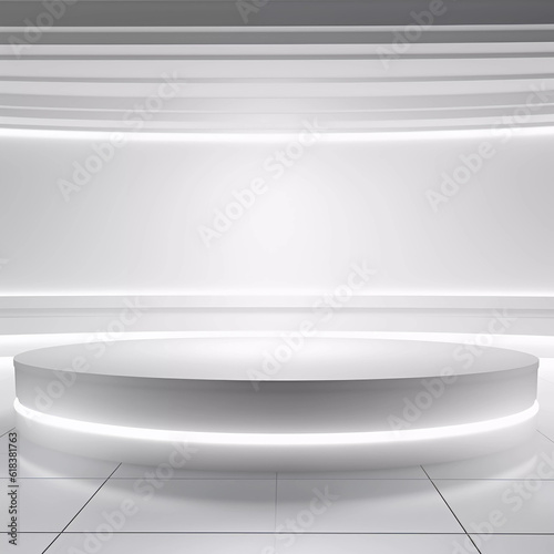 Abstract luxury background, Minimalistic silver and white architectural background and podium, modern design for poster, cover, branding, product showcase, AI generated.