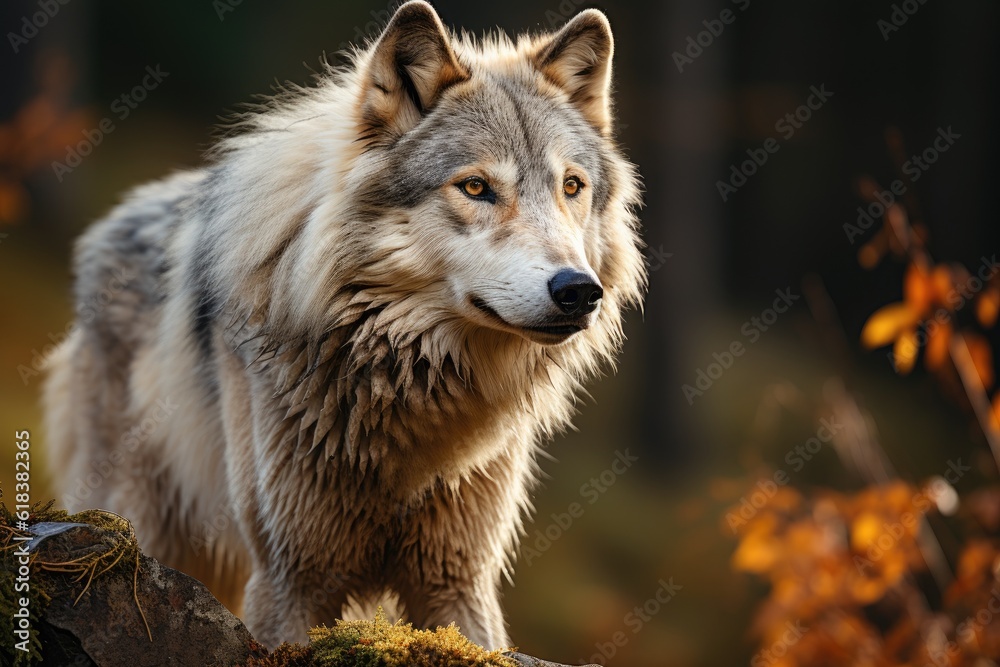 Large male grey wolf. Generative AI Large male grey wolf. Generative AI