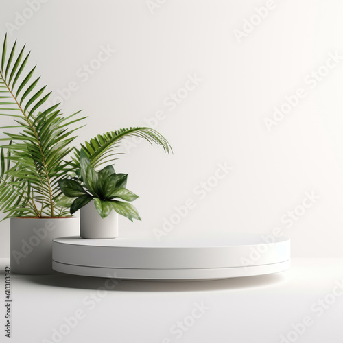 White luxury geometric pedestal podium. Abstract studio room with 3D platform design. Minimal scene for cosmetic products. Showcase, Promotion display © mirexon