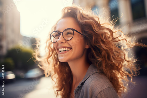 AI generated image of happy woman outdoor