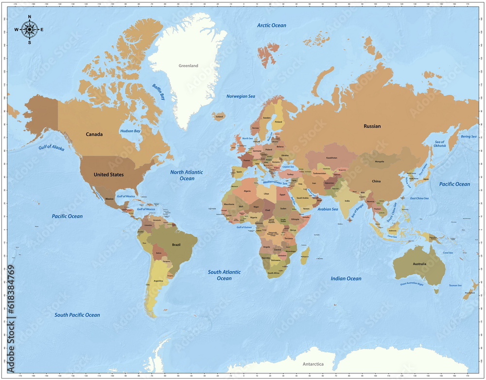 Fototapeta premium World Country Map (JPEG)