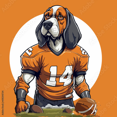 Dog in the form of American football with a ball on a colored background. For your design