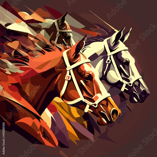 Billede på lærred Horse racing competition drawing, horses strive for victory