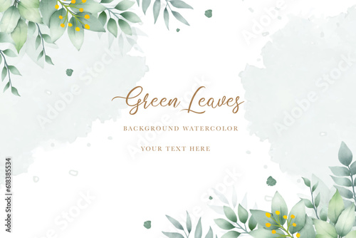 watercolor green leaves background