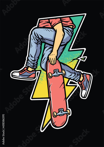 lightning shape with people playing skateboard