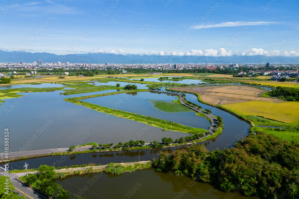 Aerial view of 52 jia Wetland in Yilan county, Taiwan