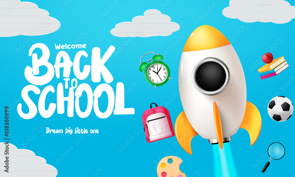 Back to school text vector design. Welcome back to school in blue sky ...