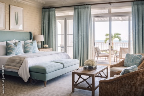 Elegant and comfortable coastal cottage interior created using generative AI tools