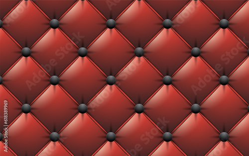 Vector seemless pattern of the  image of the luxurious red upholstery with the metallic black buttons.