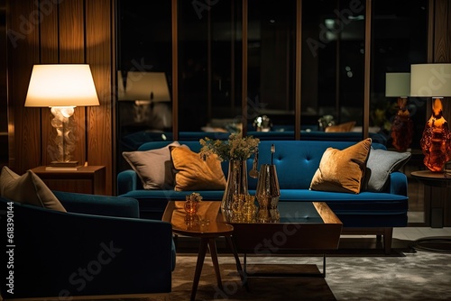 Interior of a high end luxurious boutique hotel created using generative AI tools photo