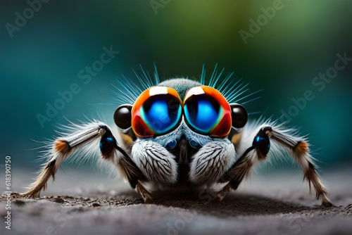 peacock spider on the ground .Ai generated