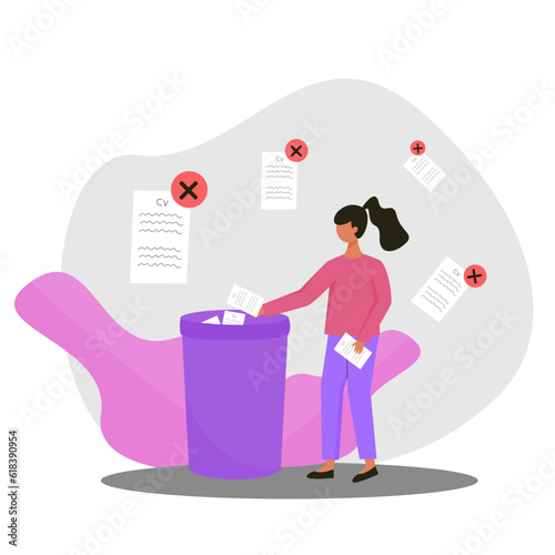 Human resources select resume for new employee illustration. Hrd reject bad curriculum vitae illustration vector art