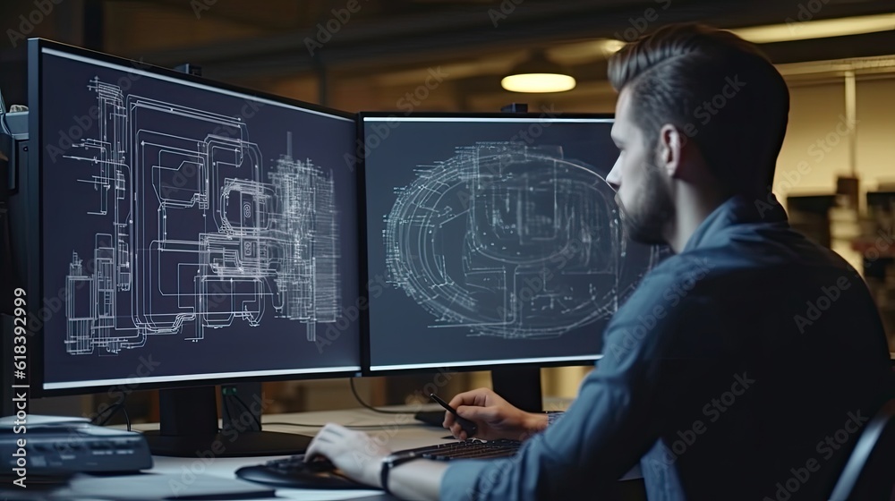 Engineer working on a computer in office. Engineering and architecture concept Engineer working on a computer in office. Engineering and architecture concept
