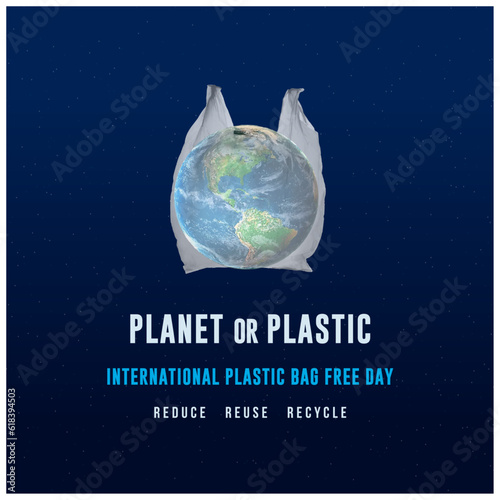 International Plastic Bag Free Day July 3rd. Creative Social Media Vector Design Template. Planet Or Plastic Concept