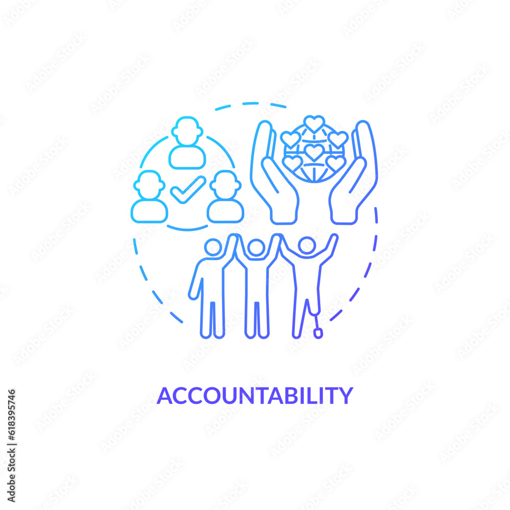 Accountability blue gradient concept icon. Diversity and inclusion. Equal opportunity. Society change. Taking responsibility abstract idea thin line illustration. Isolated outline drawing Accountability blue gradient concept icon. Diversity and inclusion. Equal opportunity. Society change. Taking responsibility abstract idea thin line illustration. Isolated outline drawing