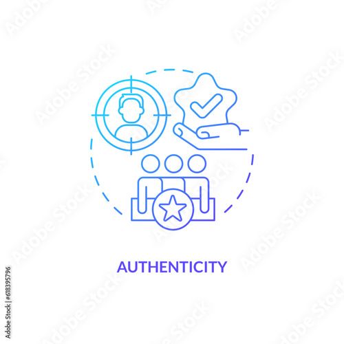Authenticity blue gradient concept icon. Self expression. Safe environment. Community support. Social inclusion. Person identity abstract idea thin line illustration. Isolated outline drawing