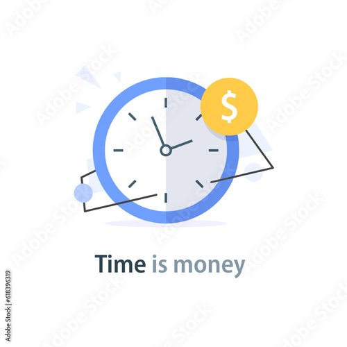 Time is money, business and finance concept. Quick payment, clock and cash, fast loan, easy credit
